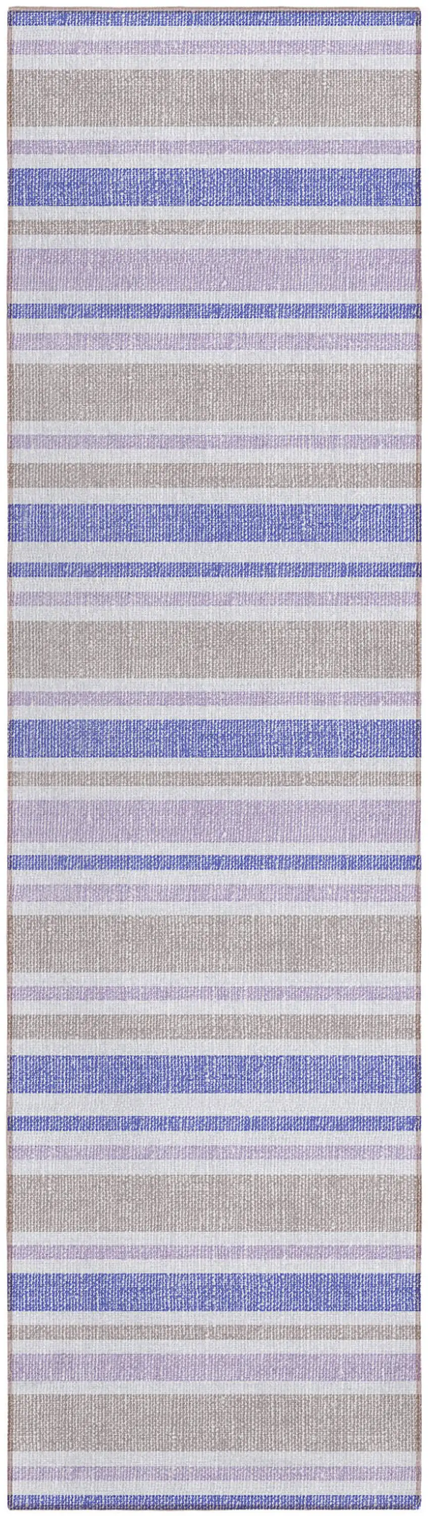 8' Navy Blue Striped Washable Indoor Outdoor Runner Rug Photo 2