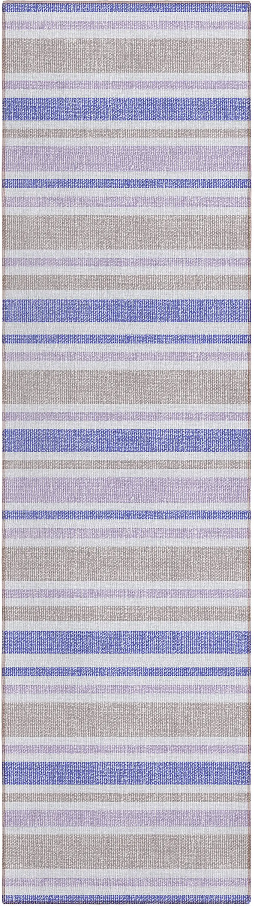 8' Navy Blue Striped Washable Indoor Outdoor Runner Rug Photo 2