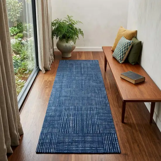 2' X 6' Navy Blue Striped Washable Runner Rug With UV Protection Photo 1