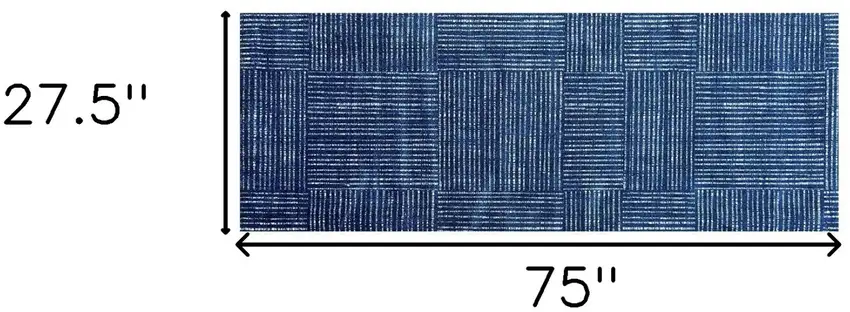 Navy Blue Striped Washable Runner Rug With UV Protection Photo 6