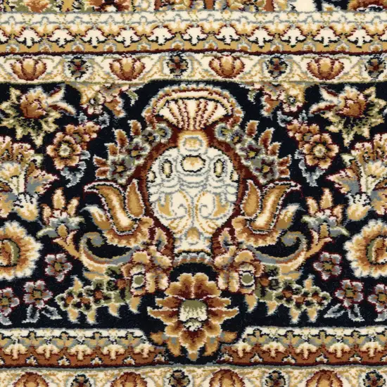 Navy Blue Tan And Black Medallion Area Rug With Fringe Photo 5