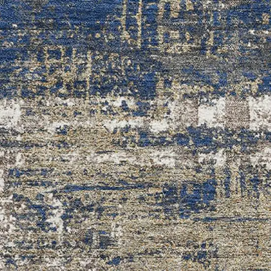 Navy Blue Taupe And Beige Geometric Washable Area Rug With UV Protection Photo 3