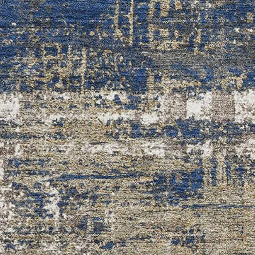 Navy Blue Taupe And Beige Geometric Washable Area Rug With UV Protection Photo 3