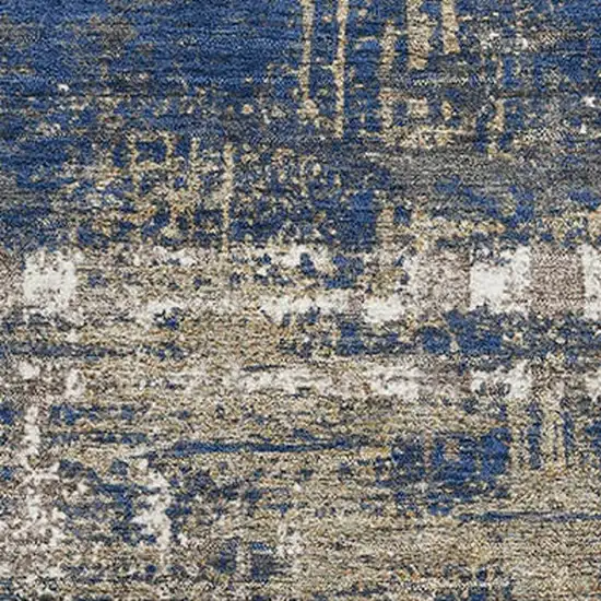 Navy Blue Taupe And Beige Geometric Washable Area Rug With UV Protection Photo 3