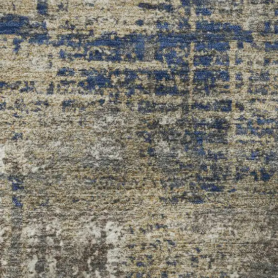 Navy Blue Taupe And Beige Geometric Washable Area Rug With UV Protection Photo 9