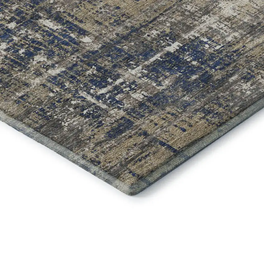 Navy Blue Taupe And Beige Geometric Washable Area Rug With UV Protection Photo 8