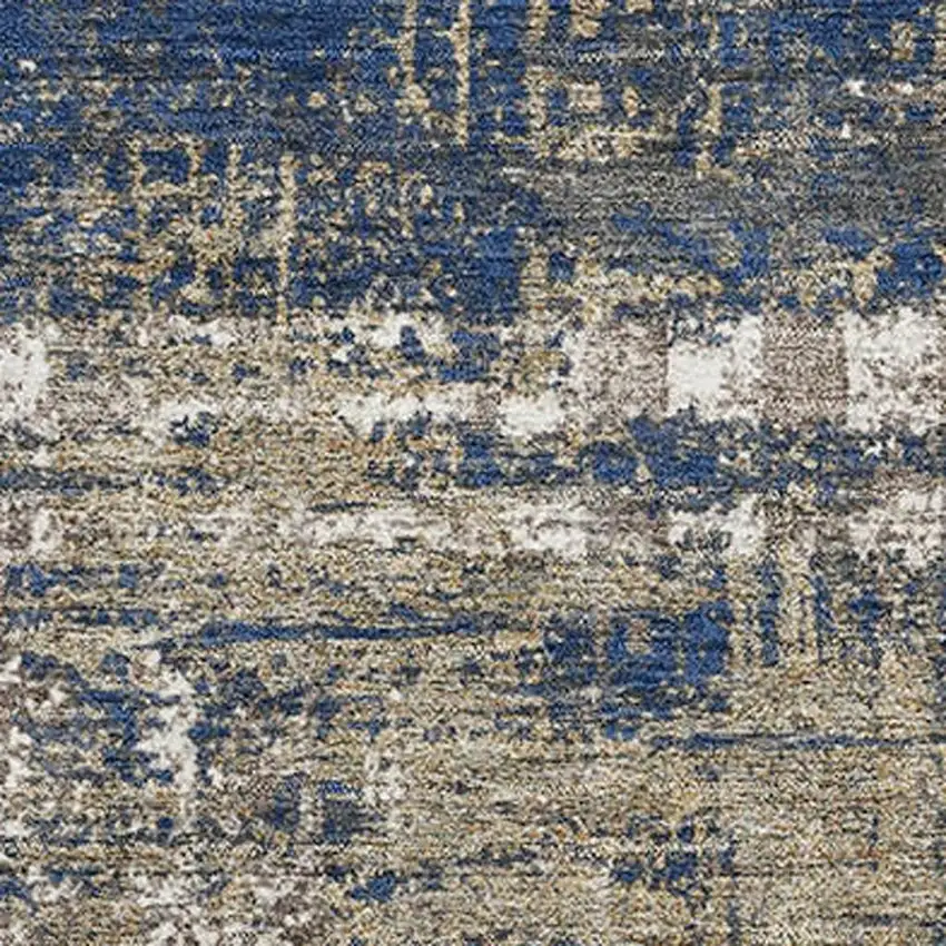 Navy Blue Taupe And Beige Geometric Washable Area Rug With UV Protection Photo 3