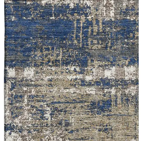 Navy Blue Taupe And Beige Geometric Washable Area Rug With UV Protection Photo 4