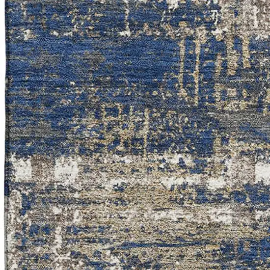 Navy Blue Taupe And Beige Geometric Washable Area Rug With UV Protection Photo 3