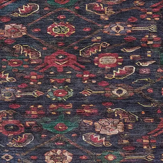 Navy Blue Teal And Blush Floral Washable Area Rug With UV Protection Photo 2