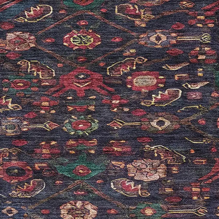 Navy Blue Teal And Blush Floral Washable Area Rug With UV Protection Photo 2