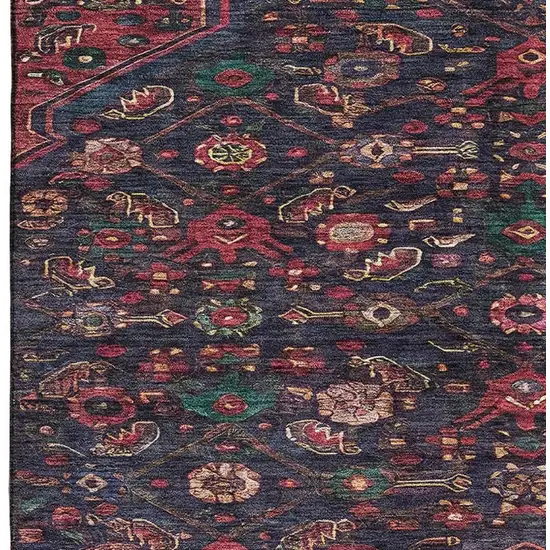 Navy Blue Teal And Blush Floral Washable Area Rug With UV Protection Photo 3