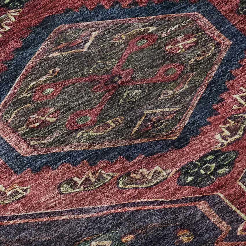 Navy Blue Teal And Blush Floral Washable Area Rug With UV Protection Photo 9