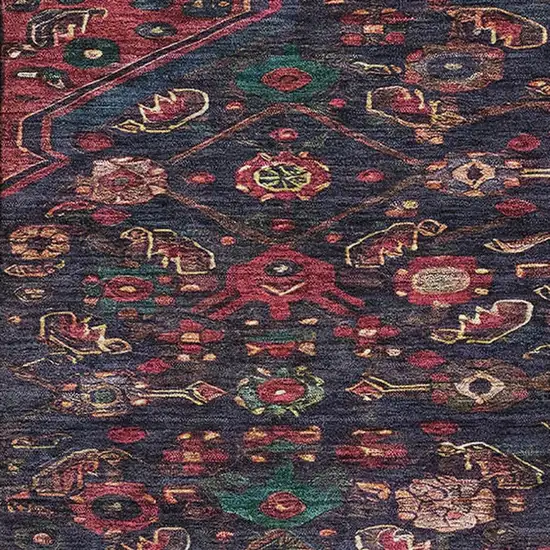 Navy Blue Teal And Blush Floral Washable Area Rug With UV Protection Photo 2