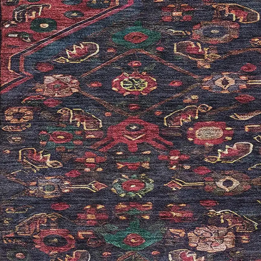 Navy Blue Teal And Blush Floral Washable Area Rug With UV Protection Photo 2