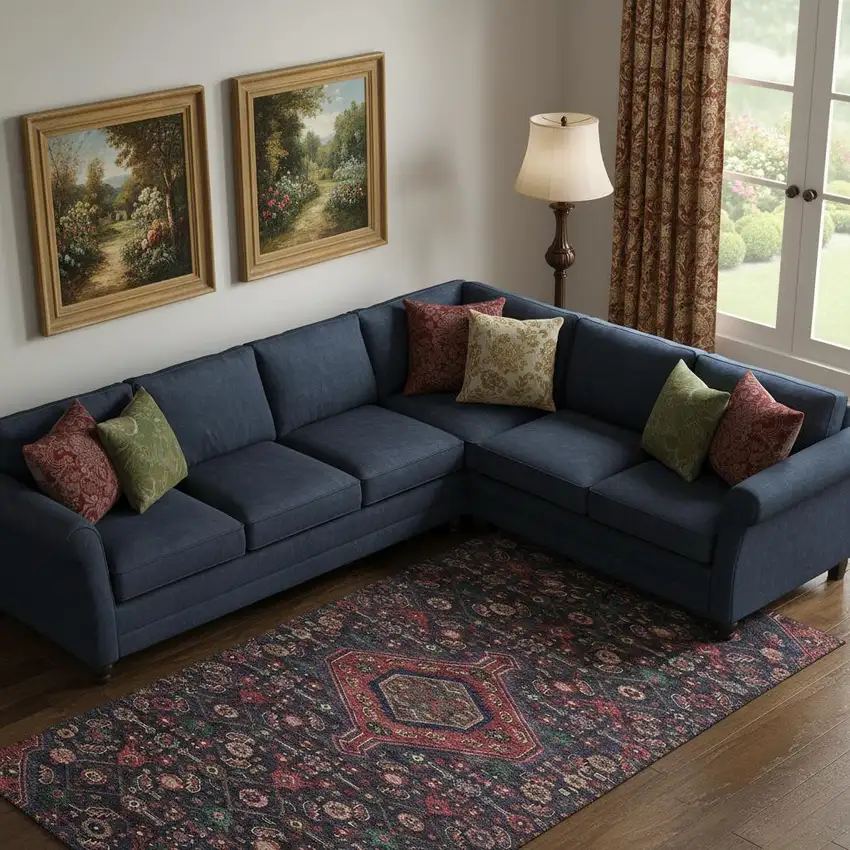 Navy Blue Teal And Blush Floral Washable Area Rug With UV Protection Photo 2