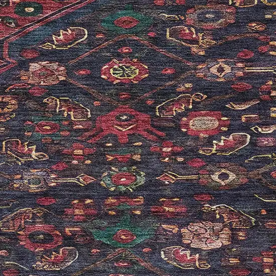 Navy Blue Teal And Blush Floral Washable Area Rug With UV Protection Photo 2