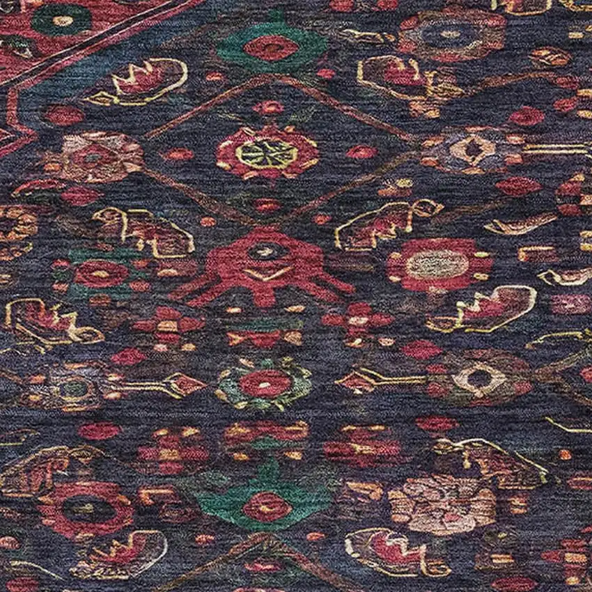 Navy Blue Teal And Blush Floral Washable Area Rug With UV Protection Photo 2