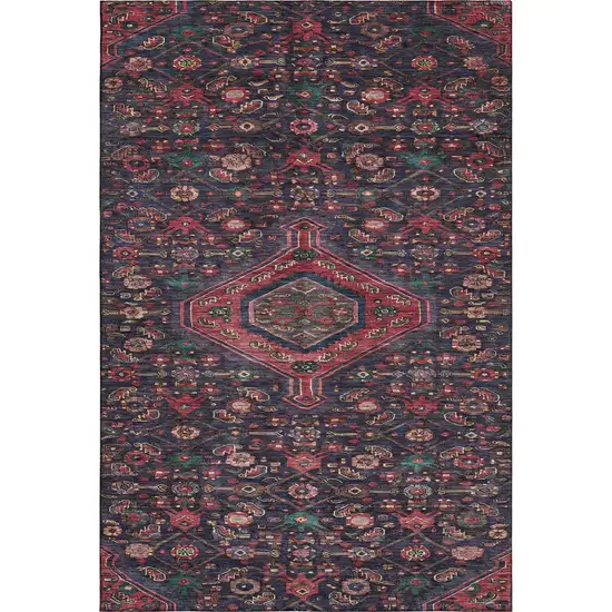 Navy Blue Teal And Blush Floral Washable Area Rug With UV Protection Photo 1