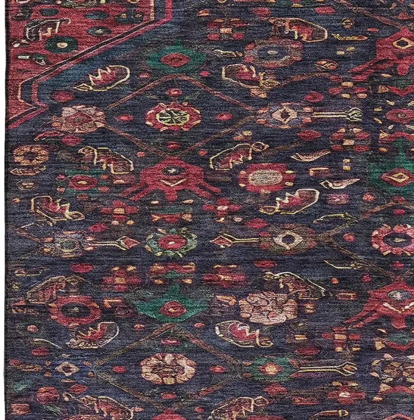 Navy Blue Teal And Blush Floral Washable Area Rug With UV Protection Photo 3