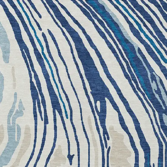 Navy Blue Teal Blue And Ivory Abstract Washable Indoor Outdoor Area Rug Photo 6