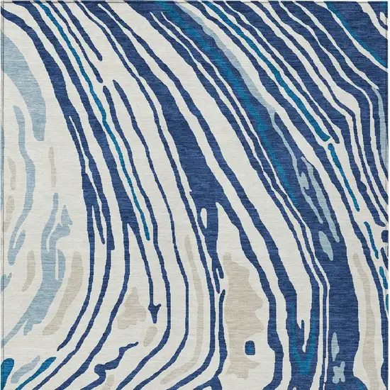 Navy Blue Teal Blue And Ivory Abstract Washable Indoor Outdoor Area Rug Photo 7