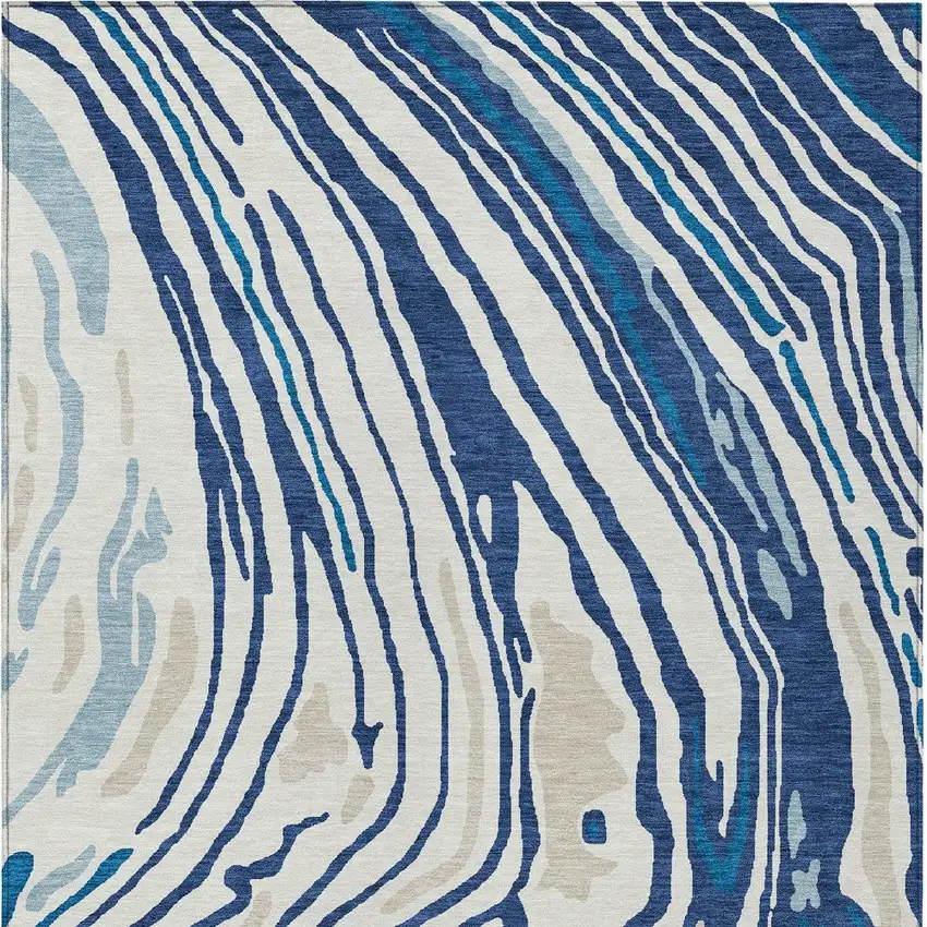 Navy Blue Teal Blue And Ivory Abstract Washable Indoor Outdoor Area Rug Photo 7