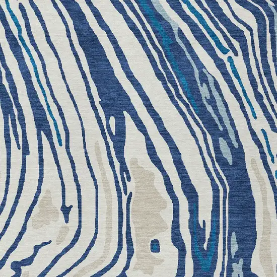 Navy Blue Teal Blue And Ivory Abstract Washable Indoor Outdoor Area Rug Photo 6