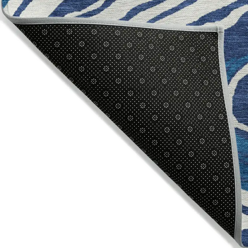 Navy Blue Teal Blue And Ivory Abstract Washable Indoor Outdoor Area Rug Photo 3