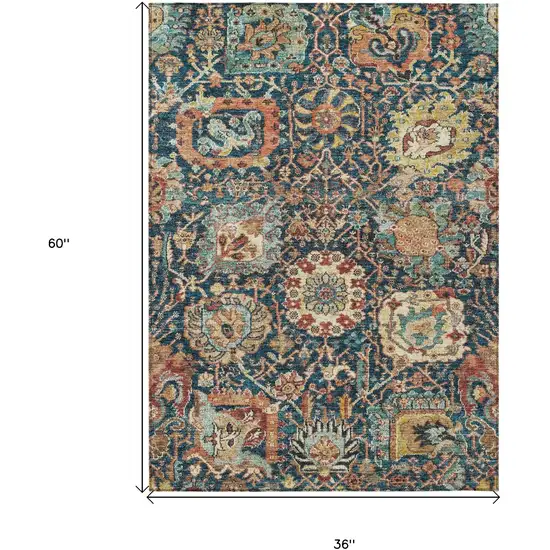 Navy Blue Terra Cotta And Beige Damask Washable Indoor Outdoor Area Rug Photo 8