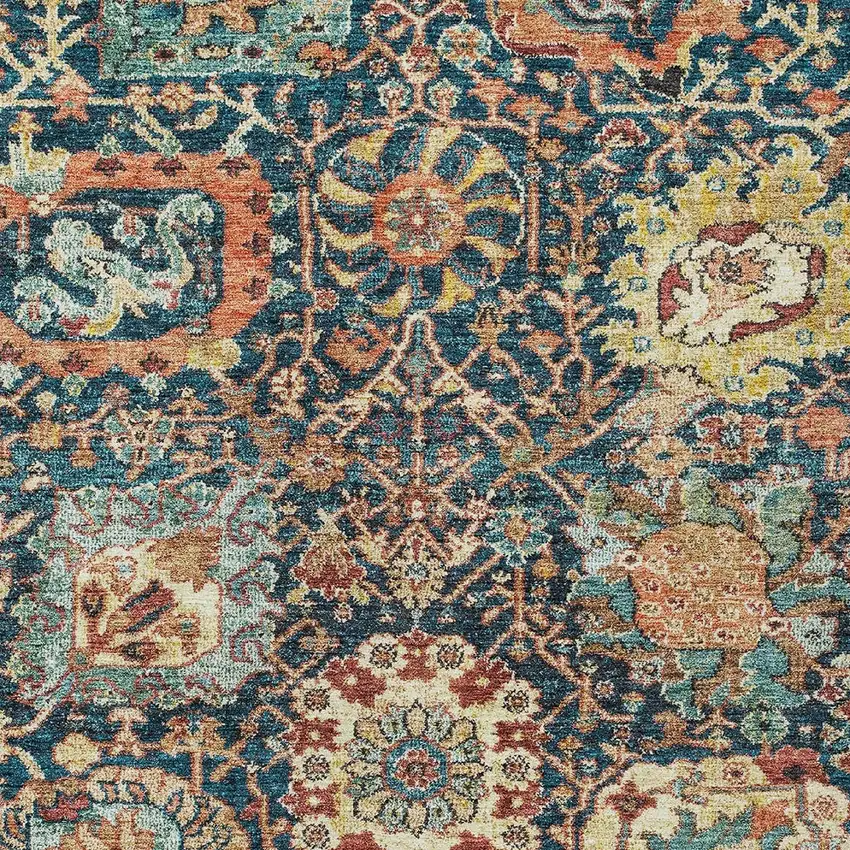 Navy Blue Terra Cotta And Beige Damask Washable Indoor Outdoor Area Rug Photo 6