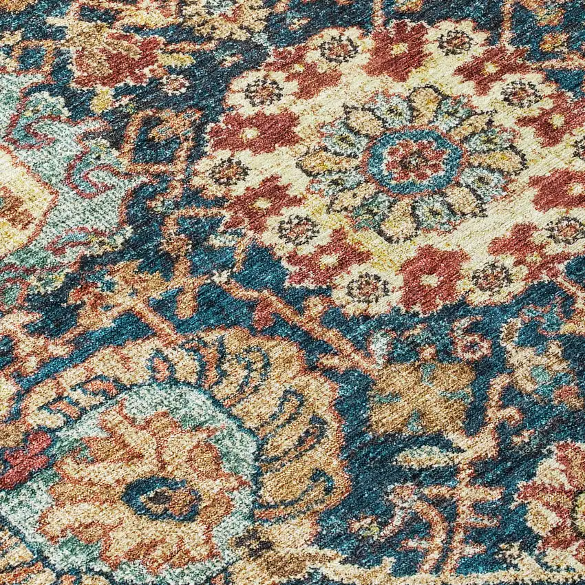 Navy Blue Terra Cotta And Beige Damask Washable Indoor Outdoor Area Rug Photo 5