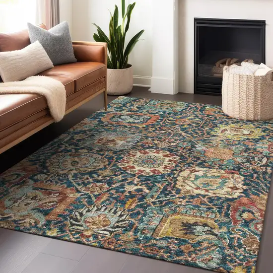 Navy Blue Terra Cotta And Beige Damask Washable Indoor Outdoor Area Rug Photo 9