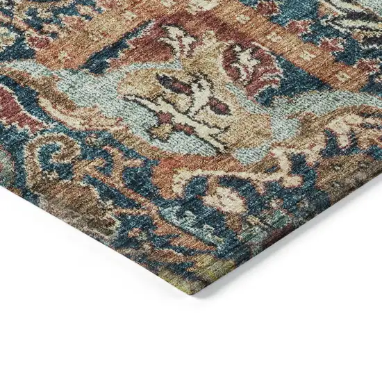 Navy Blue Terra Cotta And Beige Damask Washable Indoor Outdoor Area Rug Photo 4