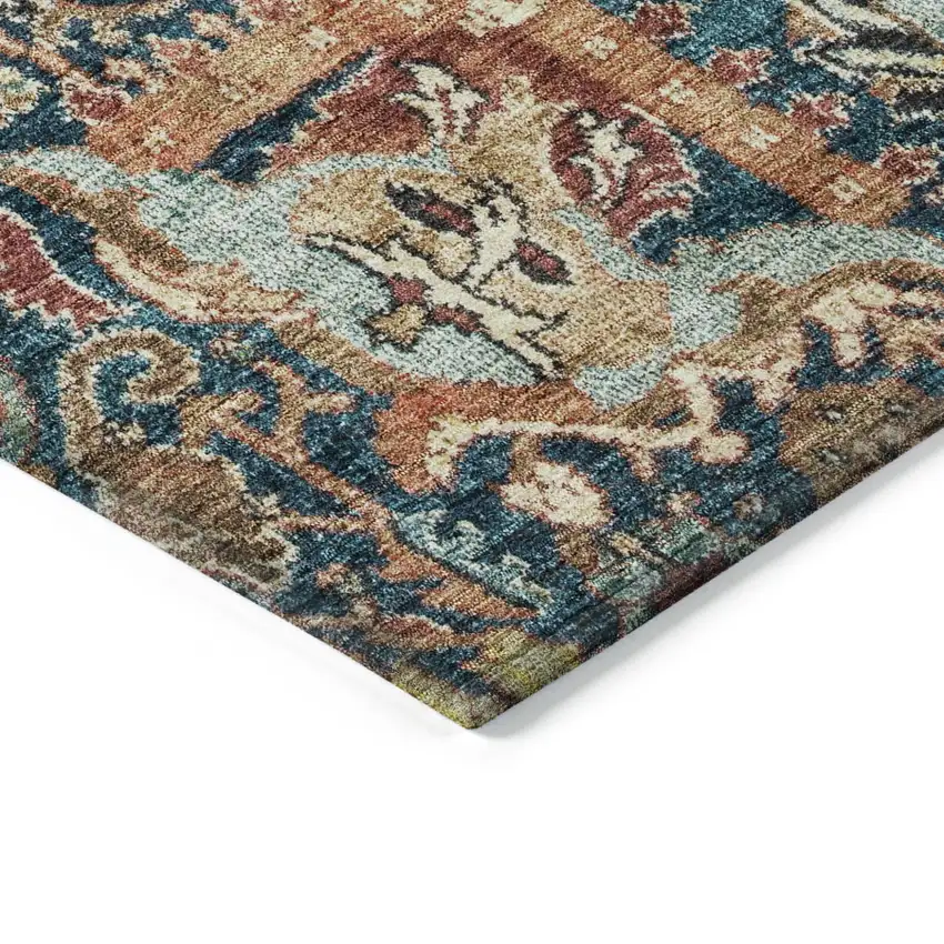 Navy Blue Terra Cotta And Beige Damask Washable Indoor Outdoor Area Rug Photo 4