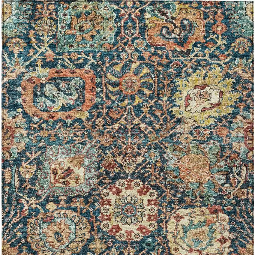 Navy Blue Terra Cotta And Beige Damask Washable Indoor Outdoor Area Rug Photo 6