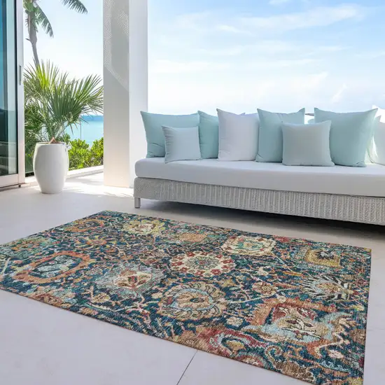 Navy Blue Terra Cotta And Beige Damask Washable Indoor Outdoor Area Rug Photo 8
