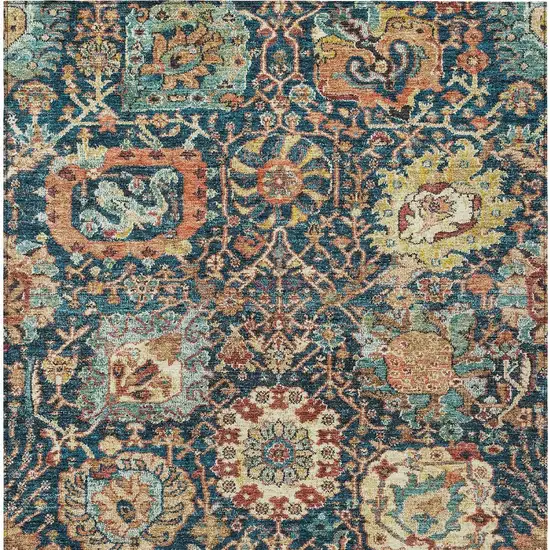 Navy Blue Terra Cotta And Beige Damask Washable Indoor Outdoor Area Rug Photo 7