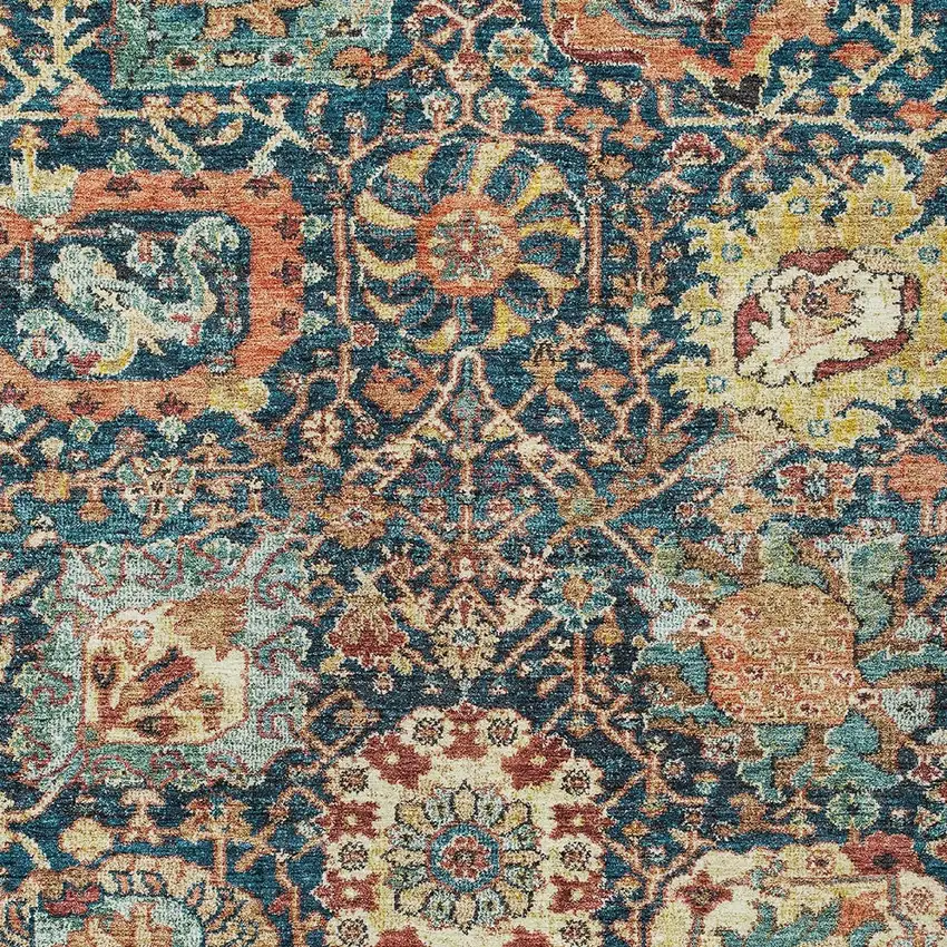 Navy Blue Terra Cotta And Beige Damask Washable Indoor Outdoor Area Rug Photo 6