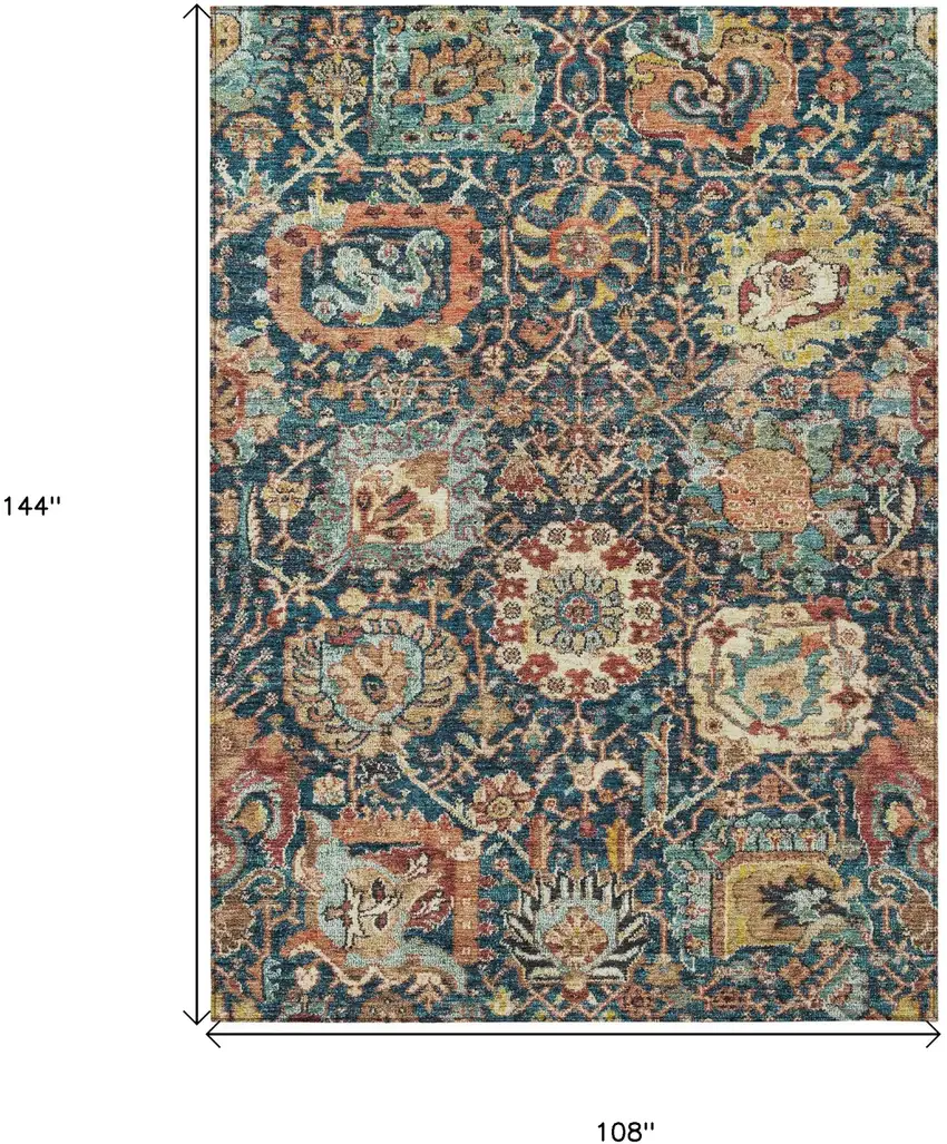 Navy Blue Terra Cotta And Beige Damask Washable Indoor Outdoor Area Rug Photo 8