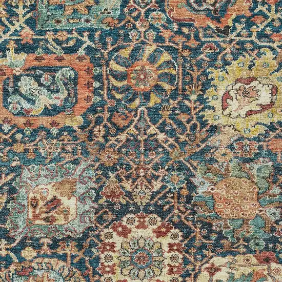 Navy Blue Terra Cotta And Beige Damask Washable Indoor Outdoor Area Rug Photo 6
