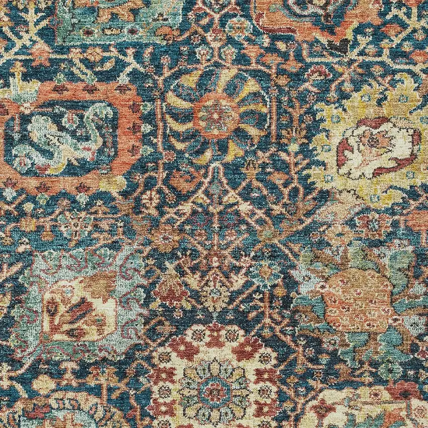 Navy Blue Terra Cotta And Beige Damask Washable Indoor Outdoor Area Rug Photo 6