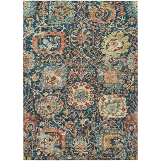 Navy Blue Terra Cotta And Beige Damask Washable Indoor Outdoor Area Rug Photo 2