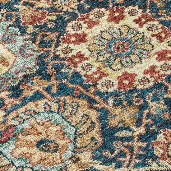 Navy Blue Terra Cotta And Beige Damask Washable Indoor Outdoor Area Rug Photo 5