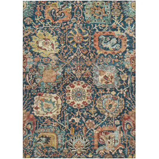 Navy Blue Terra Cotta And Beige Damask Washable Indoor Outdoor Area Rug Photo 6