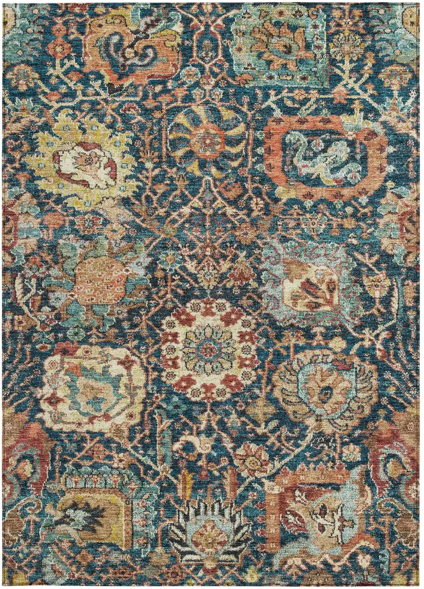 Navy Blue Terra Cotta And Beige Damask Washable Indoor Outdoor Area Rug Photo 6