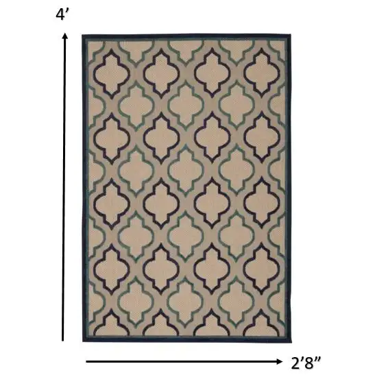 Blue And Ivory Geometric Indoor Outdoor Area Rug Photo 6