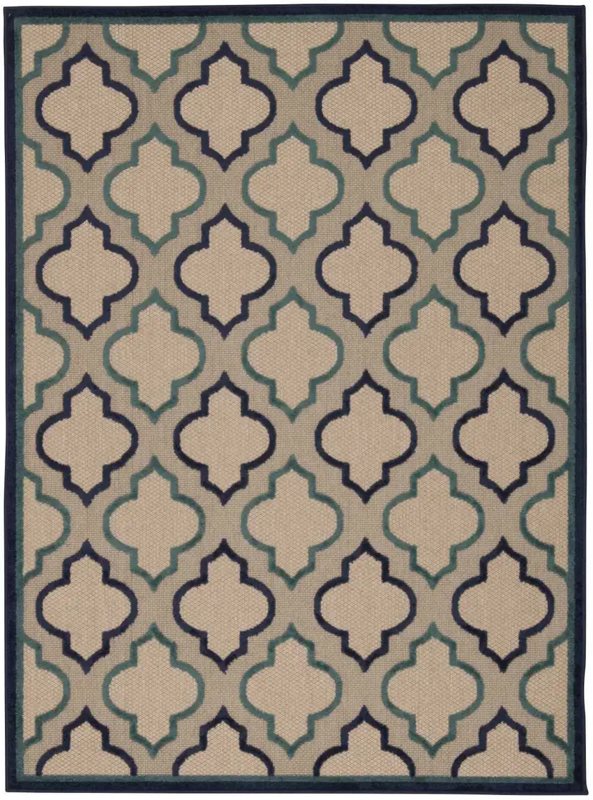 Blue And Ivory Geometric Indoor Outdoor Area Rug Photo 8