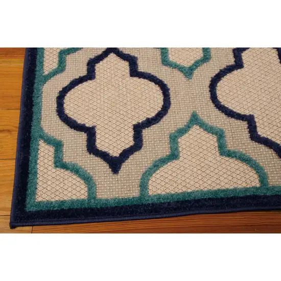 Blue And Ivory Geometric Indoor Outdoor Area Rug Photo 4