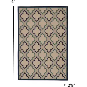 Photo of Navy Blue Trellis Indoor Outdoor Area Rug
